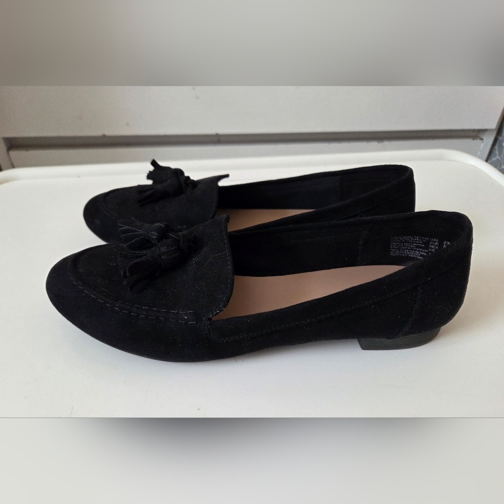 Fioni Ballet Flats Black Suede Leather Slip On Comfort Tassels Womens Size 6.5 - Picture 7 of 15